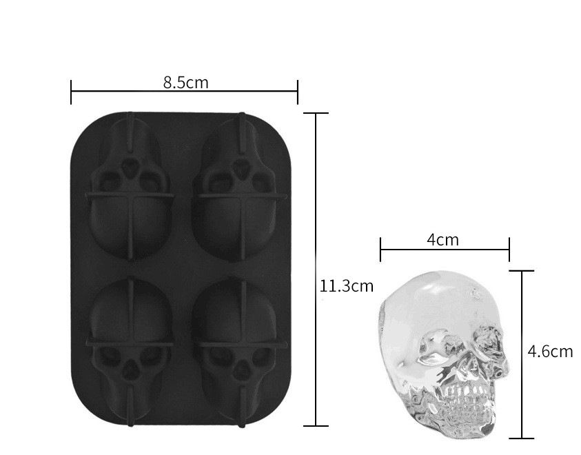 Large Skull Ice Mold 4 Cavity Silicone Skull Ice Maker Skull Ice Cube Tray for view 3