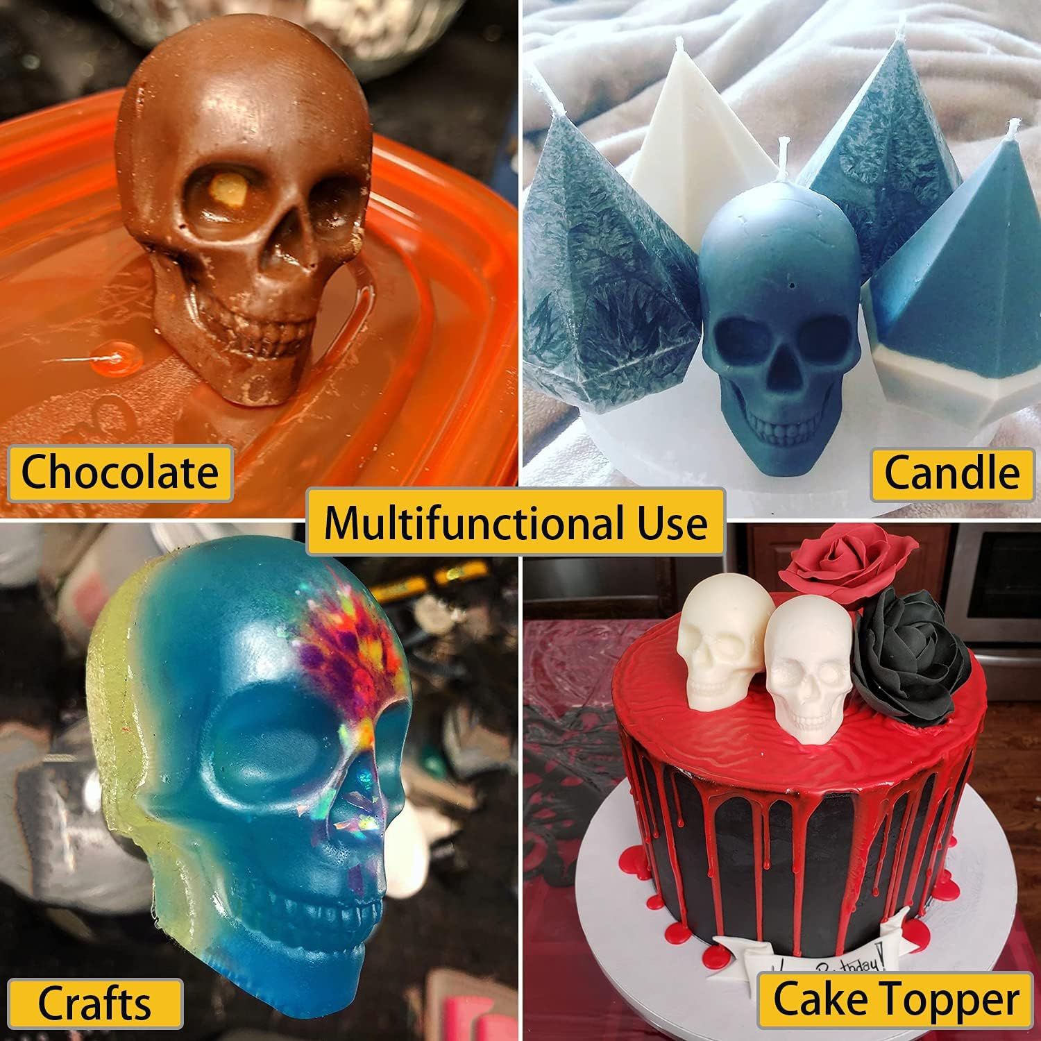 Large Skull Ice Mold 4 Cavity Silicone Skull Ice Maker Skull Ice Cube Tray for view 4