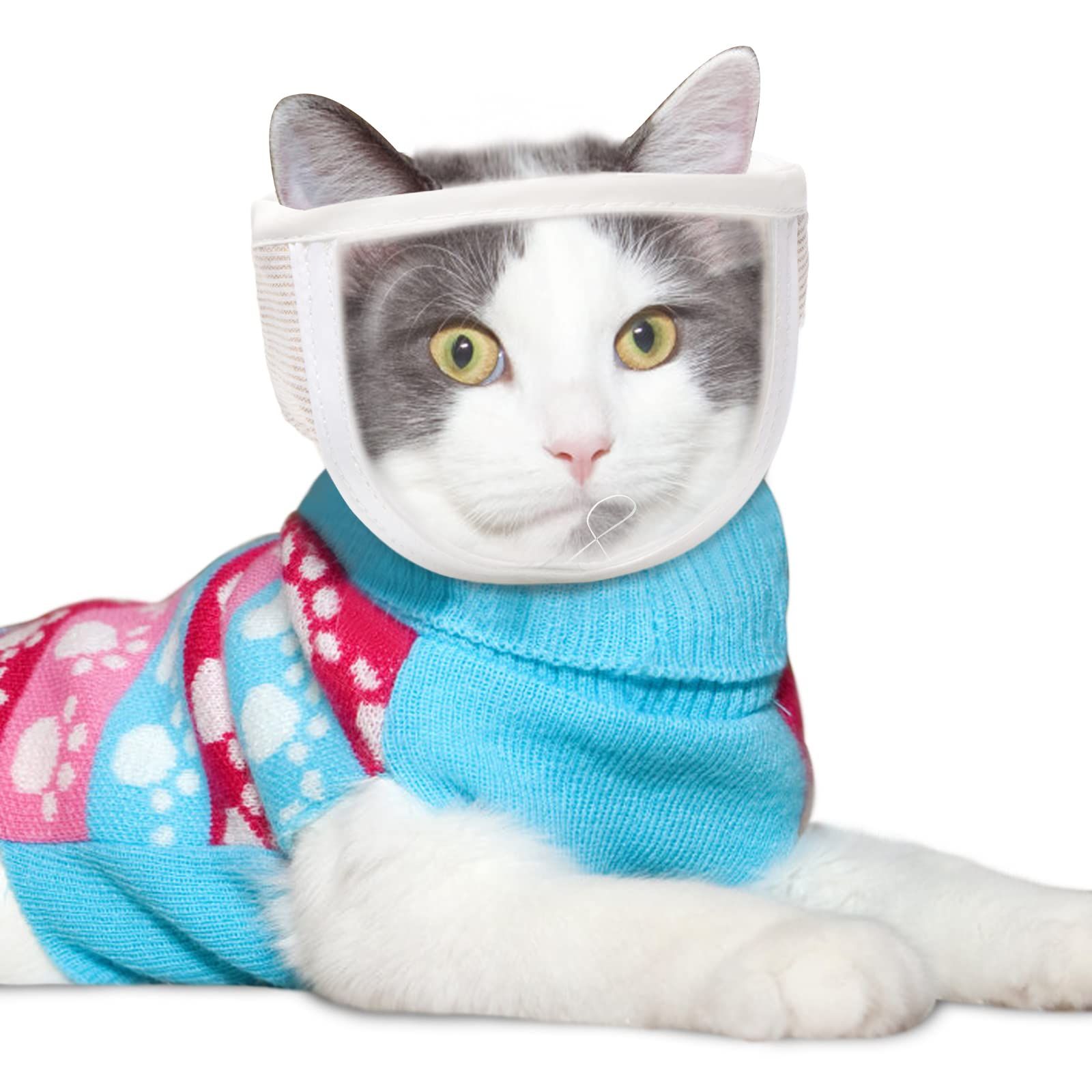 Cat Muzzle for Grooming, Breathable Transparent Cat Face Guard, Pet Muzzle for