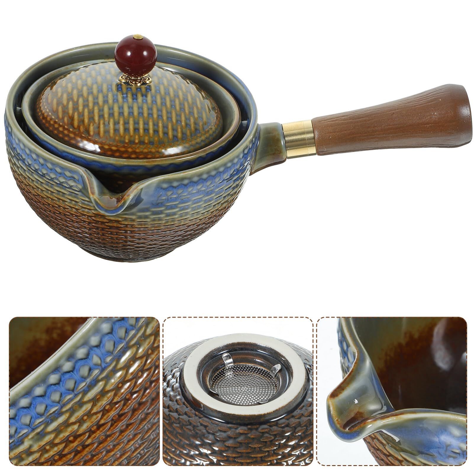 Chinese Ceramic Teapot 360 Degree Rotation Kung Fu Teapot Portable Travel view 4