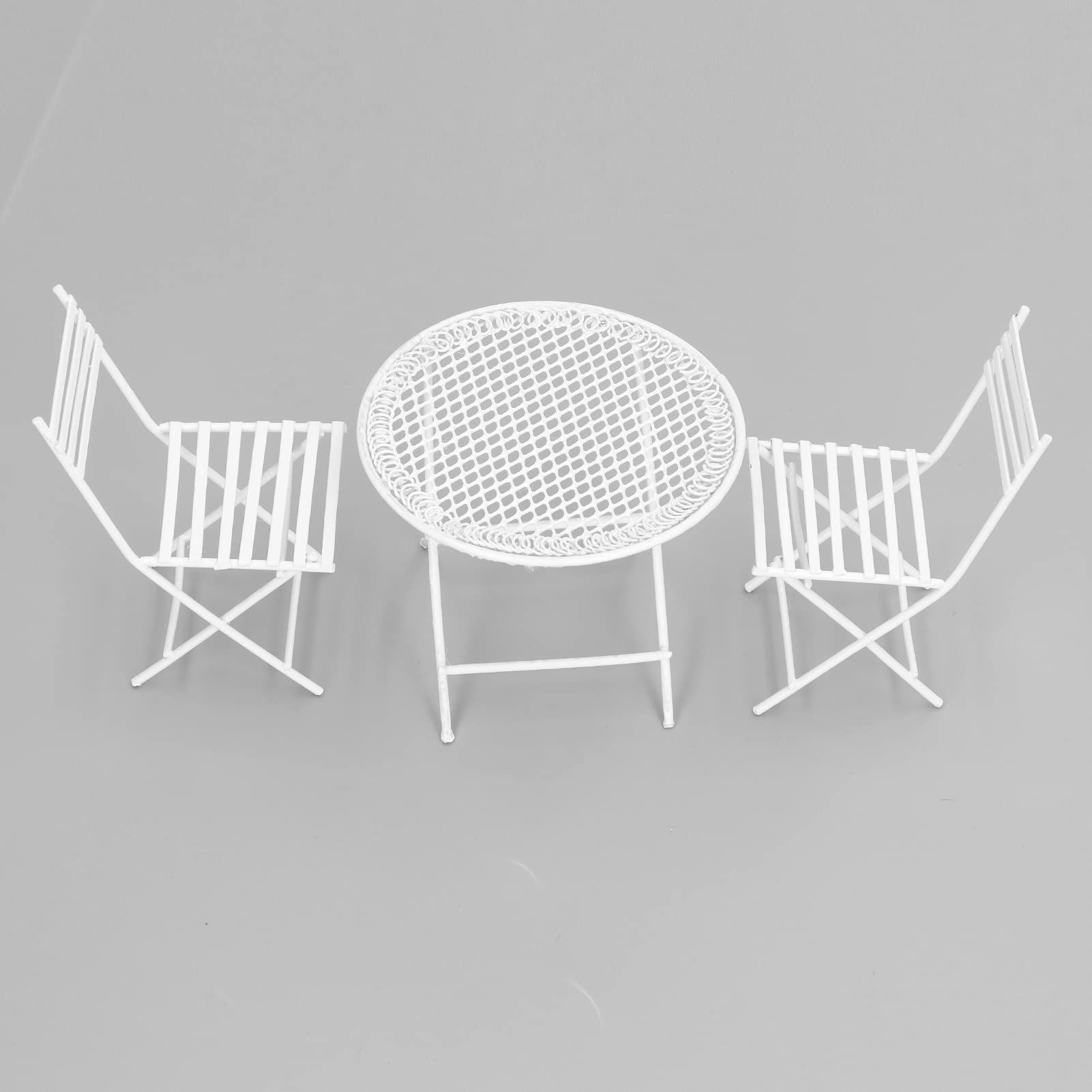 1:12 Dollhouse Garden Table Chair Set White Miniature Patio Bistro Furniture view 3