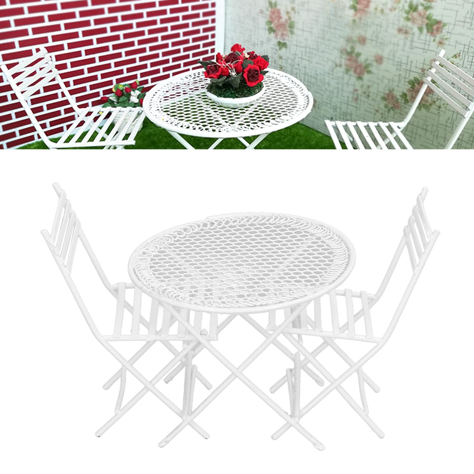 1:12 Dollhouse Garden Table Chair Set White Miniature Patio Bistro Furniture view 5