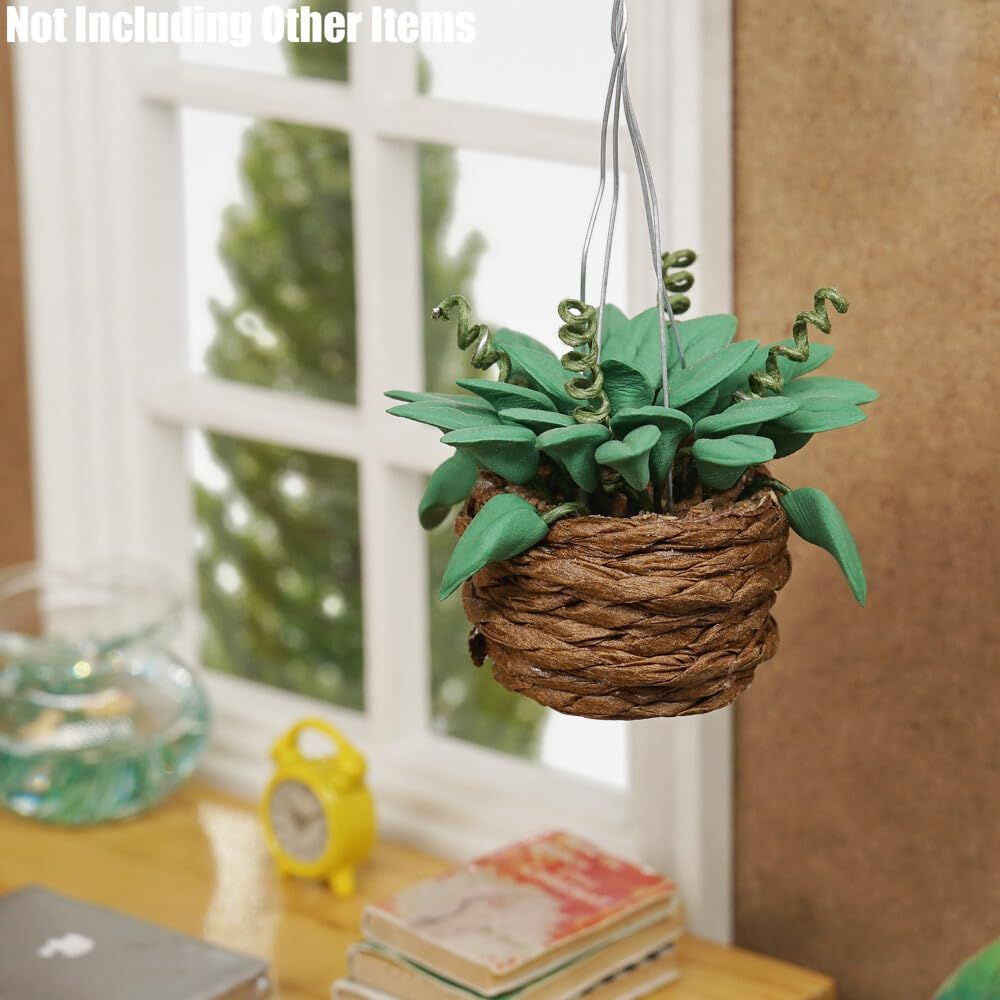 1/12 Miniature Hanging Plants Mini Tiny Potted Plant Miniatures Dollhouse view 3