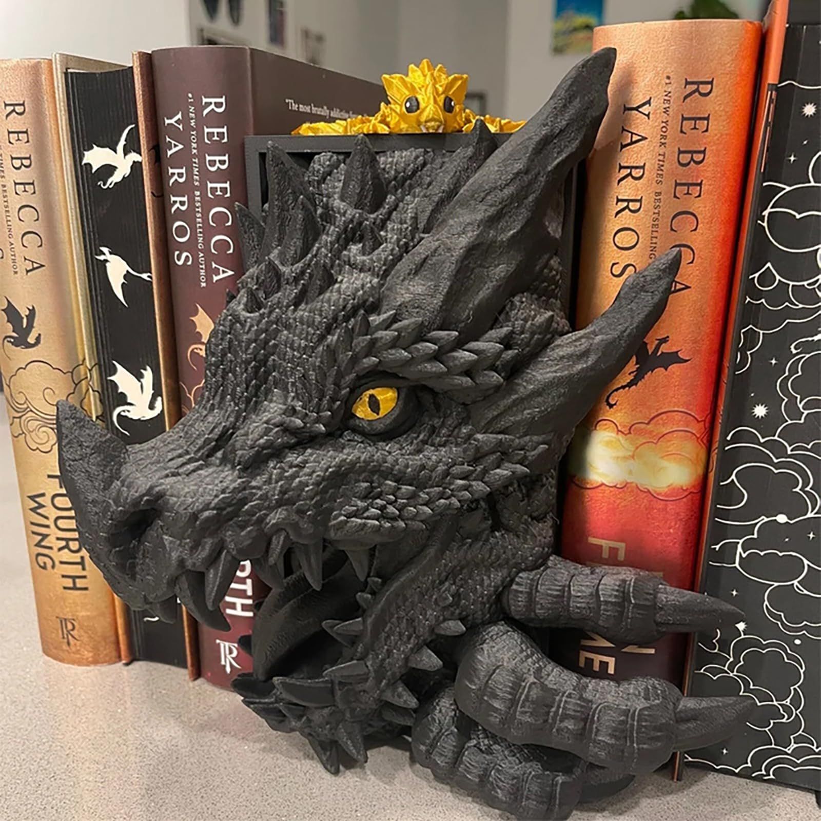 Dragon Statue Bookend Resin Book Support Decorative Figurine Tabletop Ornament view 3