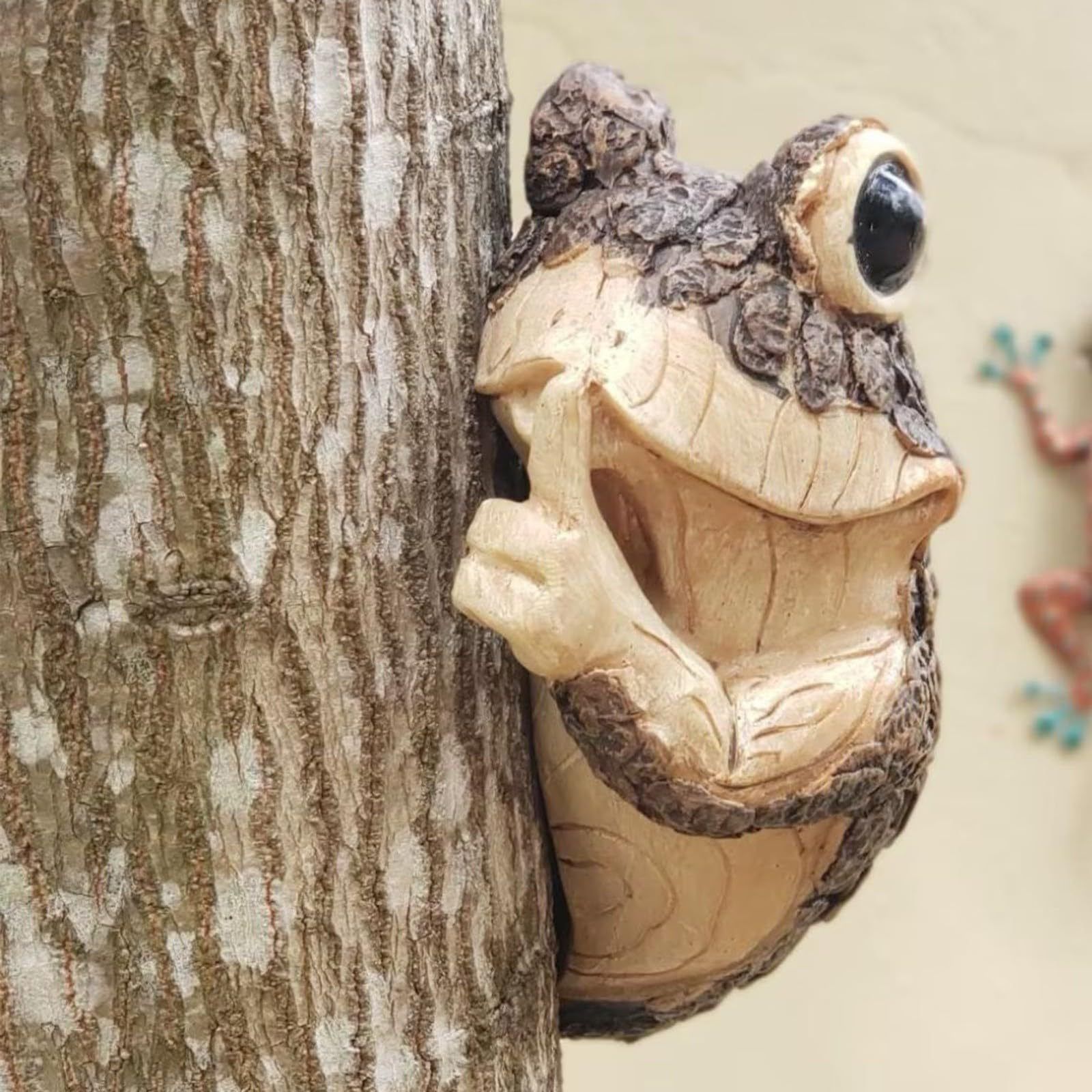 Keep Quiet Frog Tree Peeker - Yard Decorations - Adorable Tree Sculpture view 3