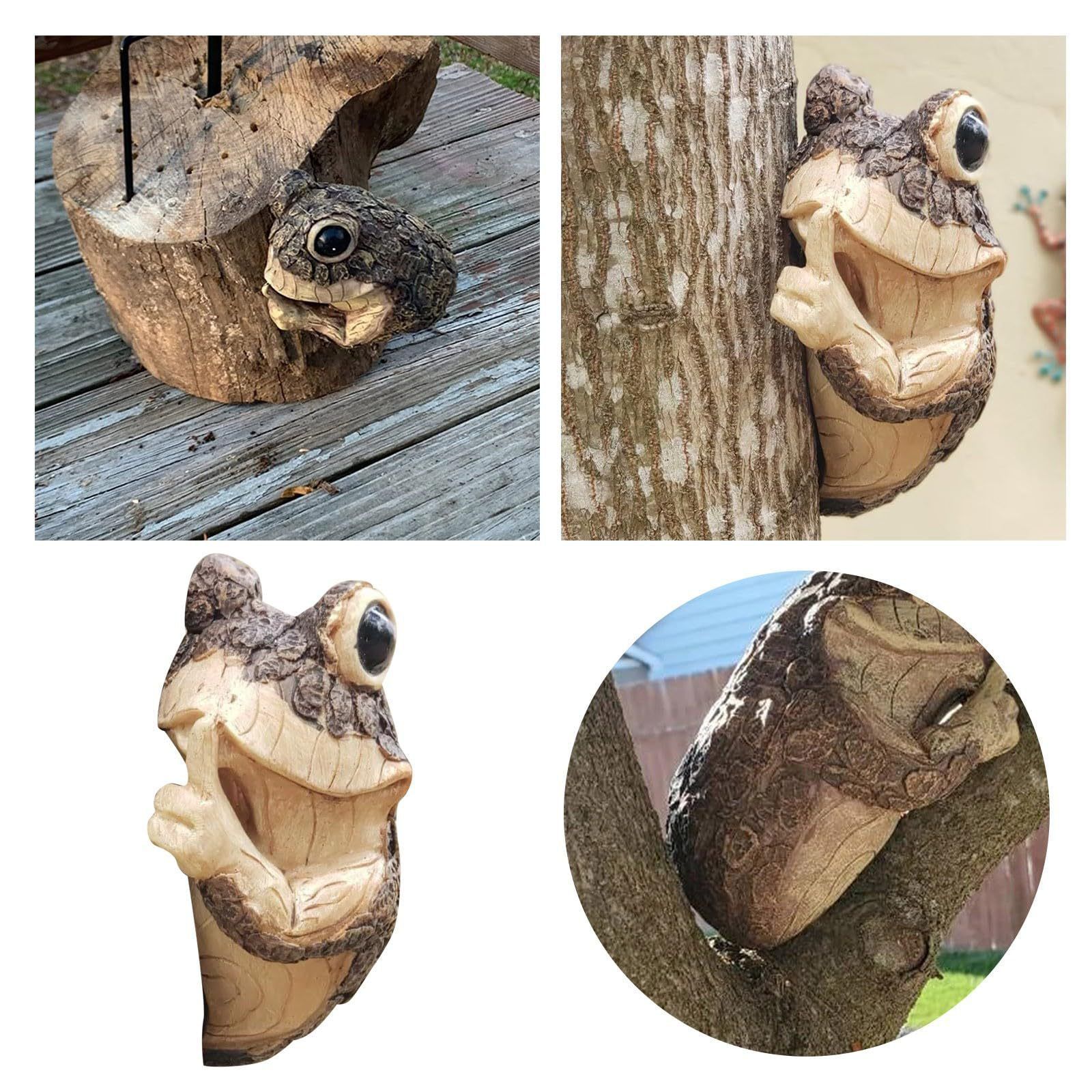 Keep Quiet Frog Tree Peeker - Yard Decorations - Adorable Tree Sculpture view 4