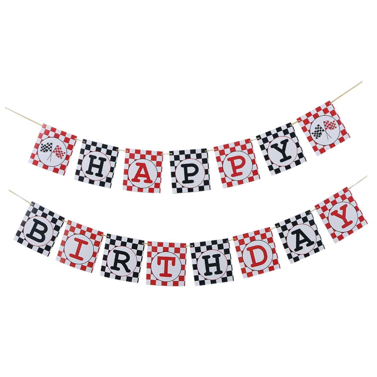 Racing Banner Checkered Racing Flag Decor White Balloons Flags Happy Birthday