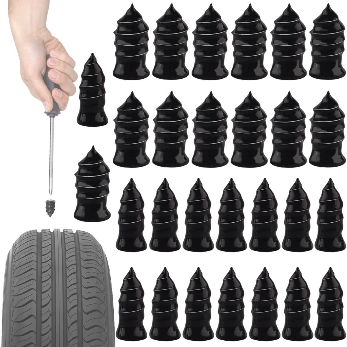 Tire Repair Rubber Nail, 40 Pieces Vacuum Tire Repair Kits Spiral Rubber — image 1