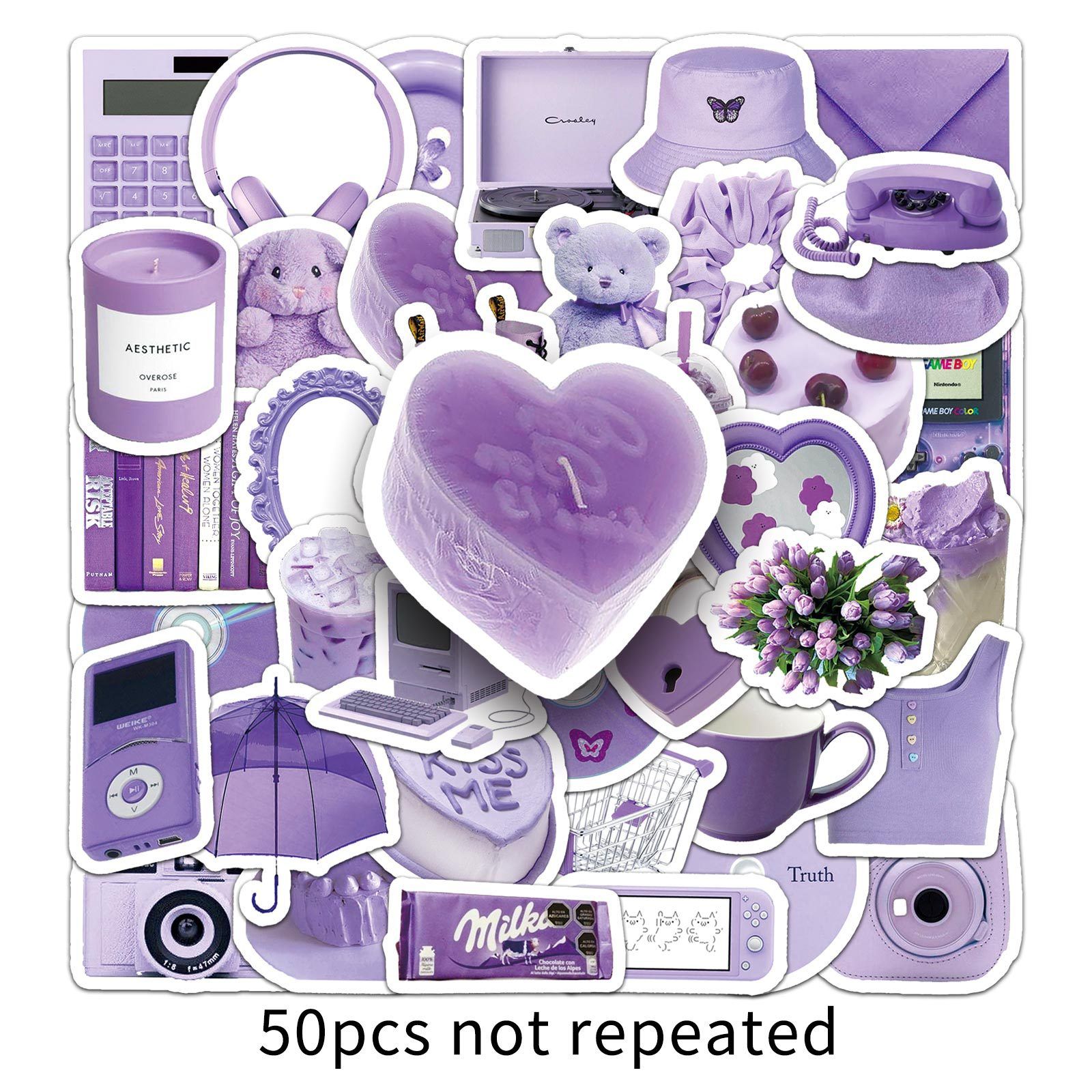 56 Pcs Cute Purple Stickers Vinyl Waterproof Stickers for Kids Teens Adults view 4