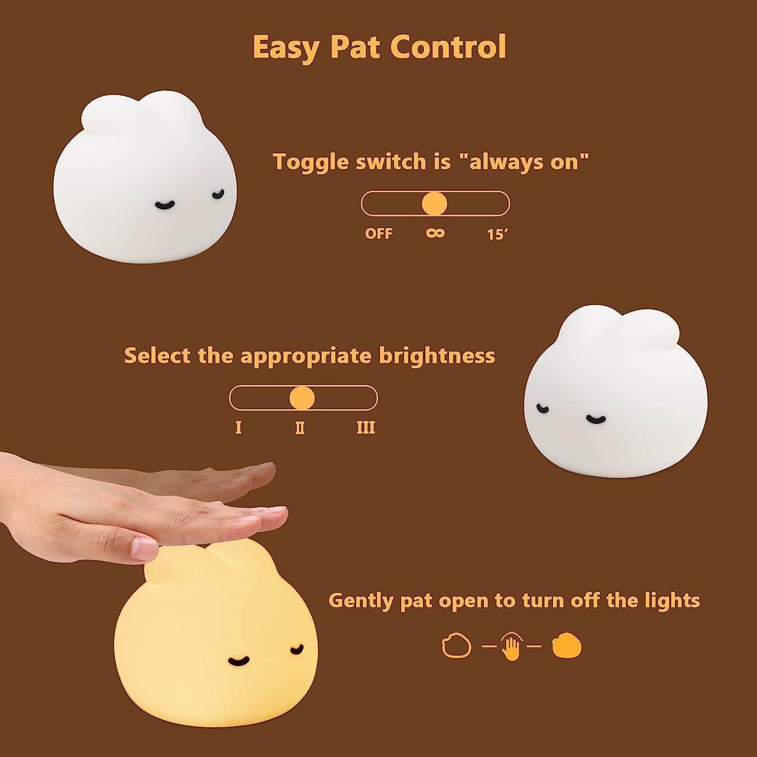 Bunny LED Lamp for Kids USB Rechargeable Cute Decor with Timer & Touch Control view 2