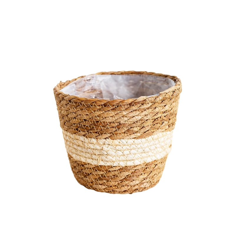 Seagrass Round Flower Pot Basket Planter with Plastic Liner Indoor，for clothes