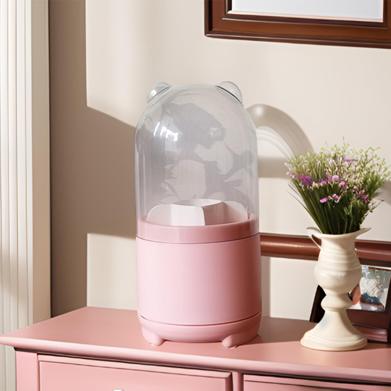 Pink Makeup Brush Holder Organizer with Lid view 3