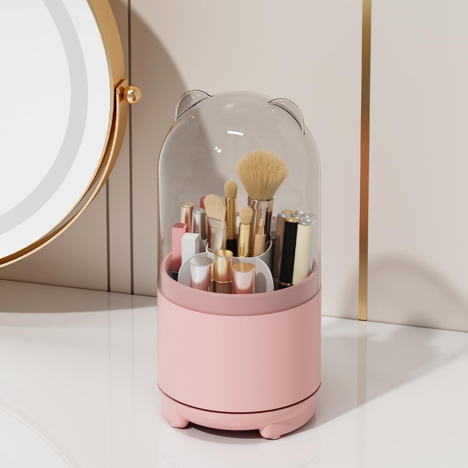 Pink Makeup Brush Holder Organizer with Lid view 4