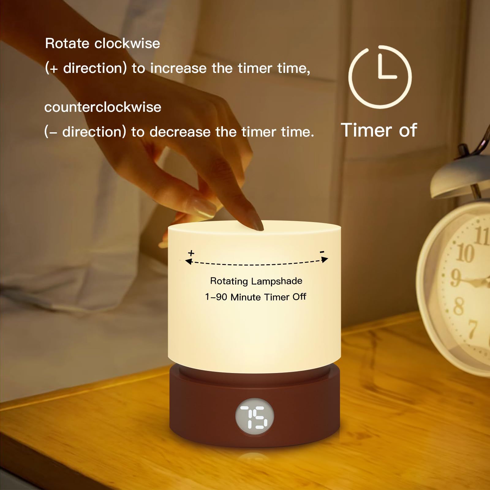 Small Table Lamp, Portable Dimmable Night Light with Timer for Kids Warm Led view 4