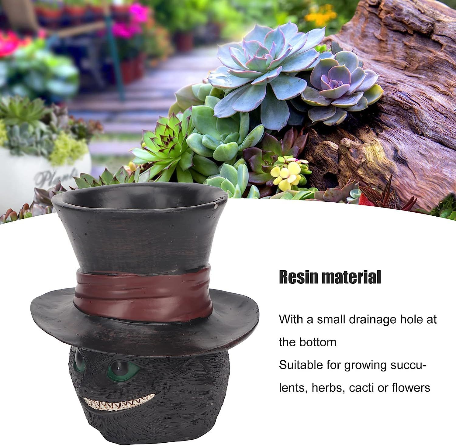 Unique Black Cat Head Little Planter Pot view 2