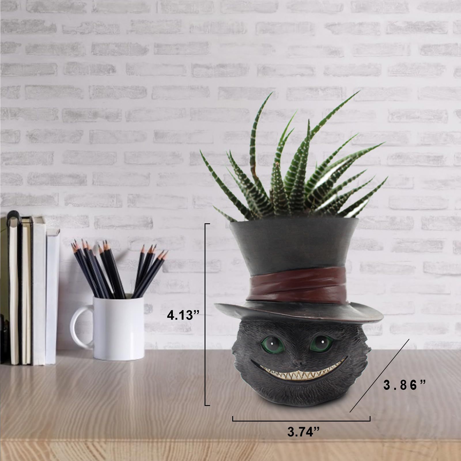 Unique Black Cat Head Little Planter Pot view 3