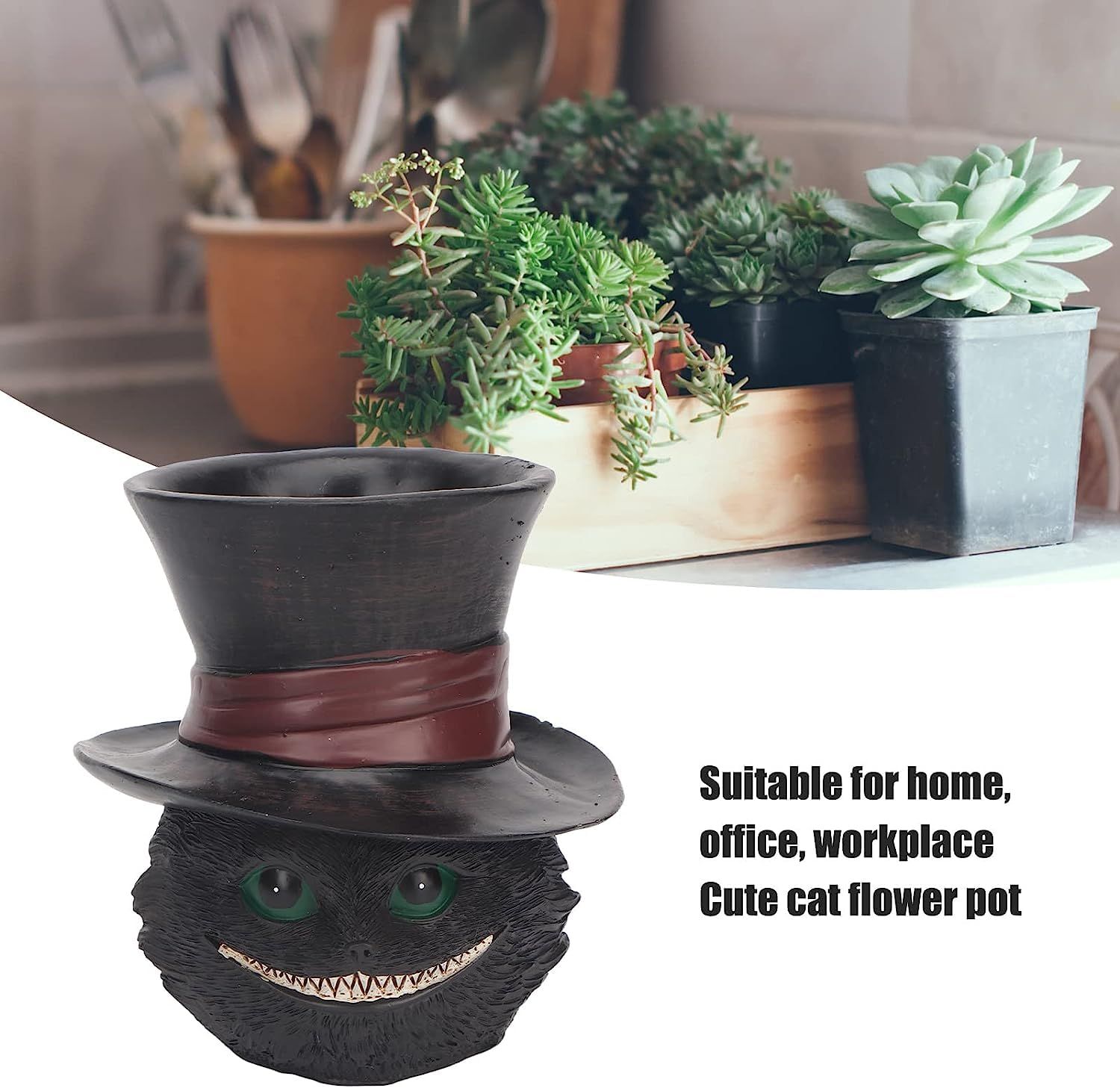 Unique Black Cat Head Little Planter Pot view 4