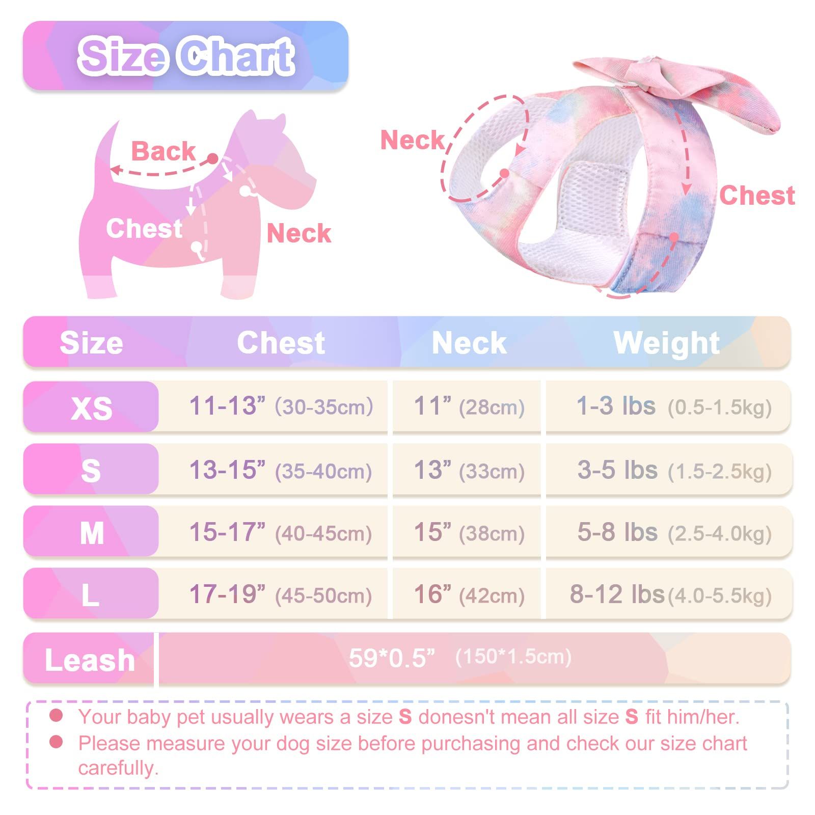 Cute Bow Tie Dog Harness and Leash Set Elegant Rainbow Gradient Puppy Harness view 4