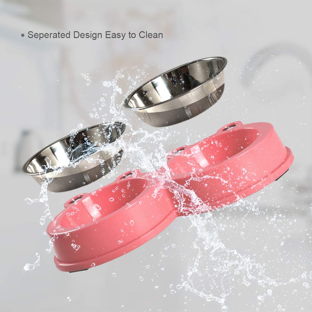 Durable Stainless Steel Dog Bowls Food Water Feeder Resistant Silicone Mat view 5