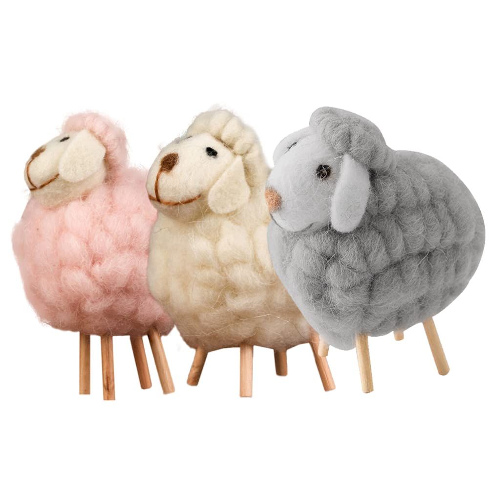 Home Decor 3Pcs Wool Felt Lamb Decoration Plush Sheep Figurine Table Ornament — image 1