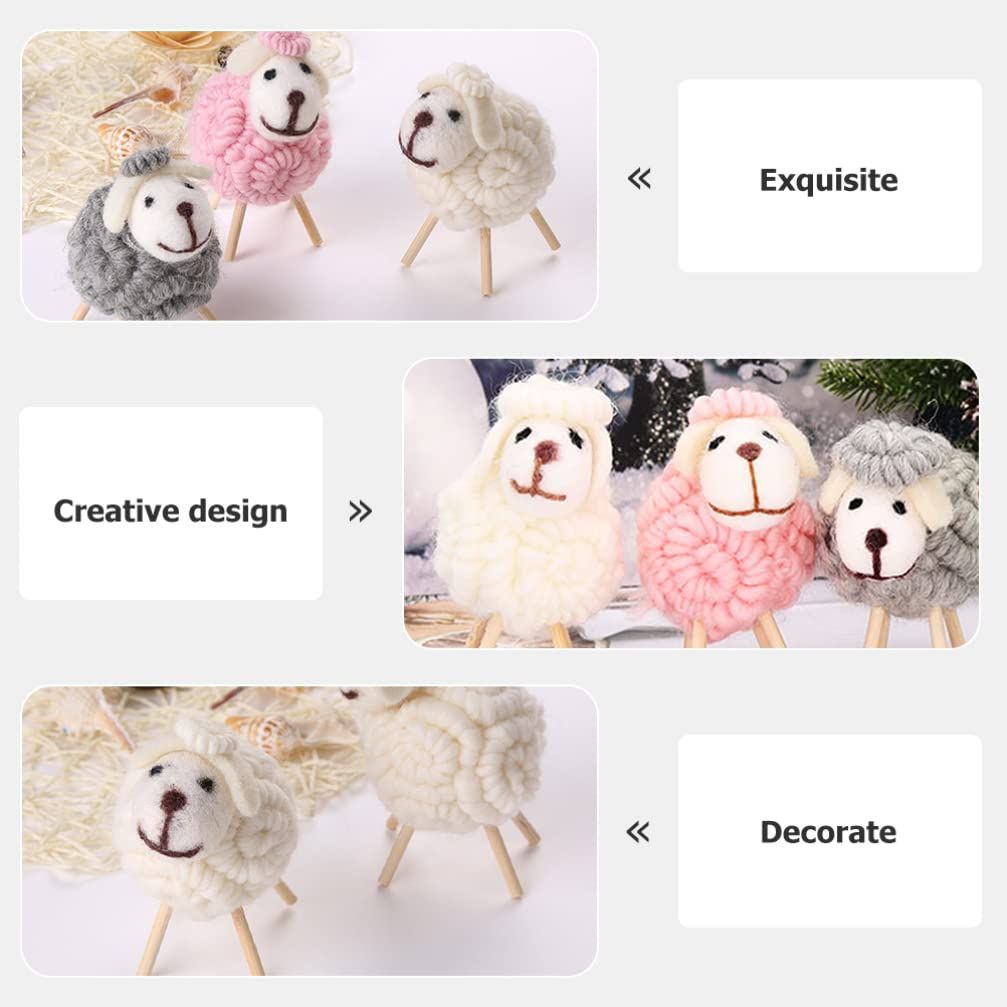 Home Decor 3Pcs Wool Felt Lamb Decoration Plush Sheep Figurine Table Ornament view 2