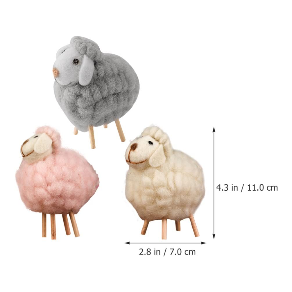 Home Decor 3Pcs Wool Felt Lamb Decoration Plush Sheep Figurine Table Ornament view 4