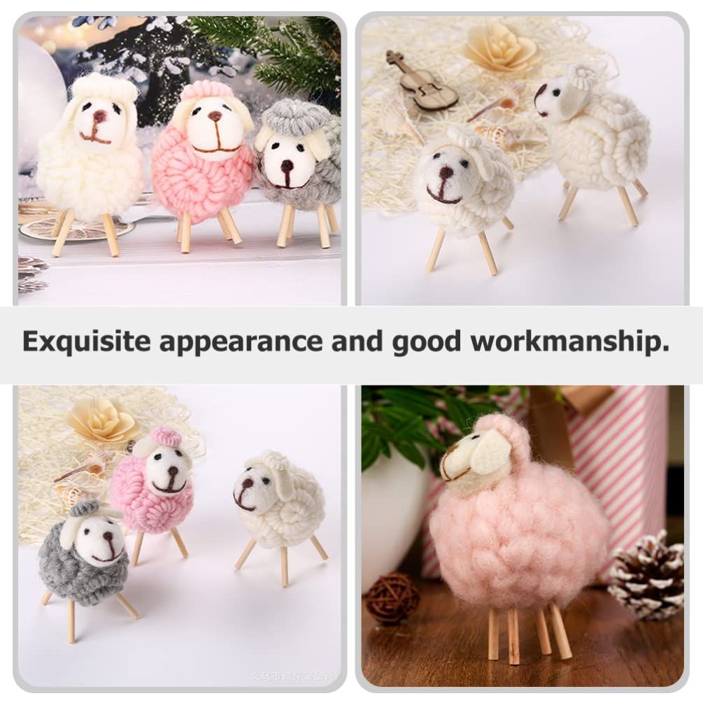 Home Decor 3Pcs Wool Felt Lamb Decoration Plush Sheep Figurine Table Ornament view 5