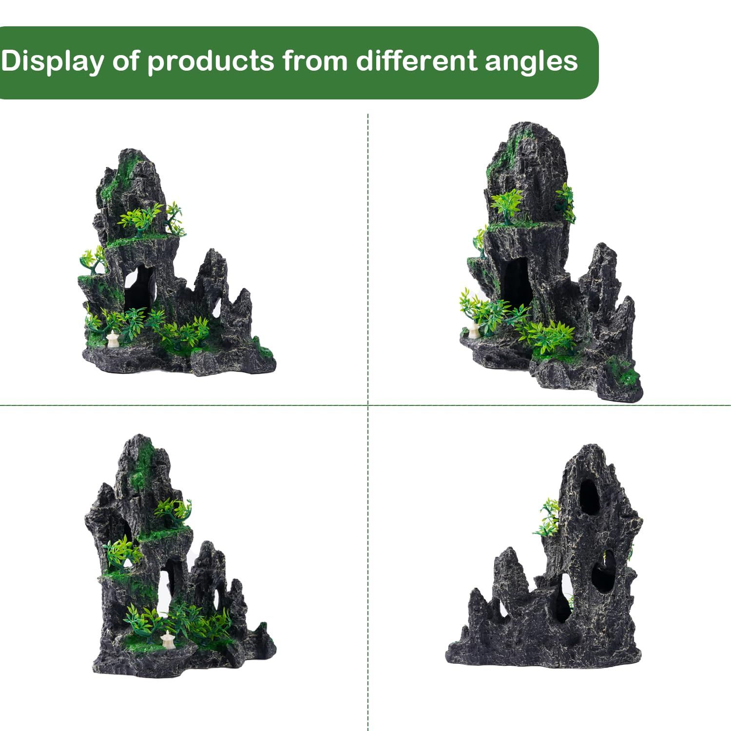 Large Fish Tank Decorations - Mountain View Aquarium Ornament with Tree House view 2