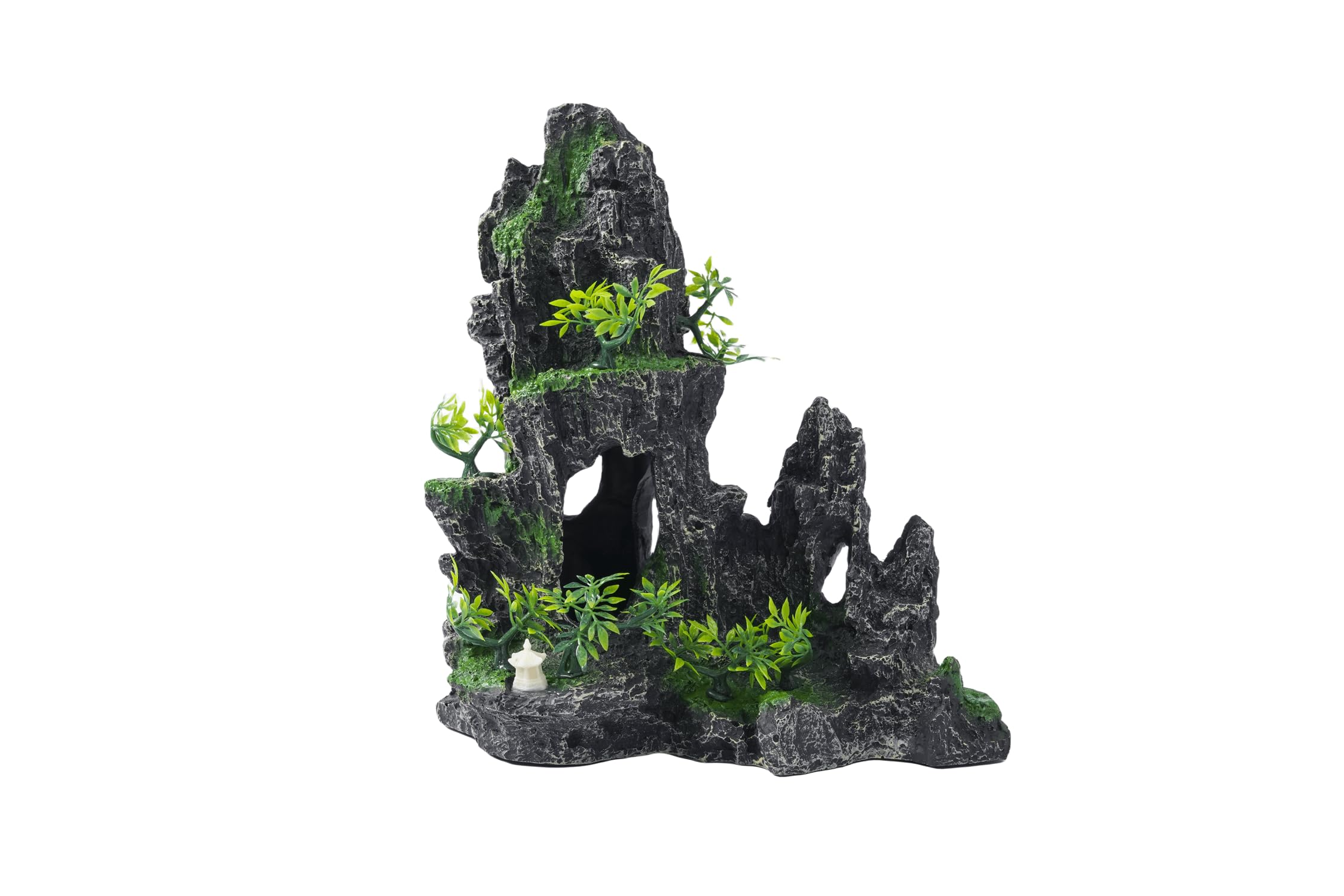 Large Fish Tank Decorations - Mountain View Aquarium Ornament with Tree House view 4