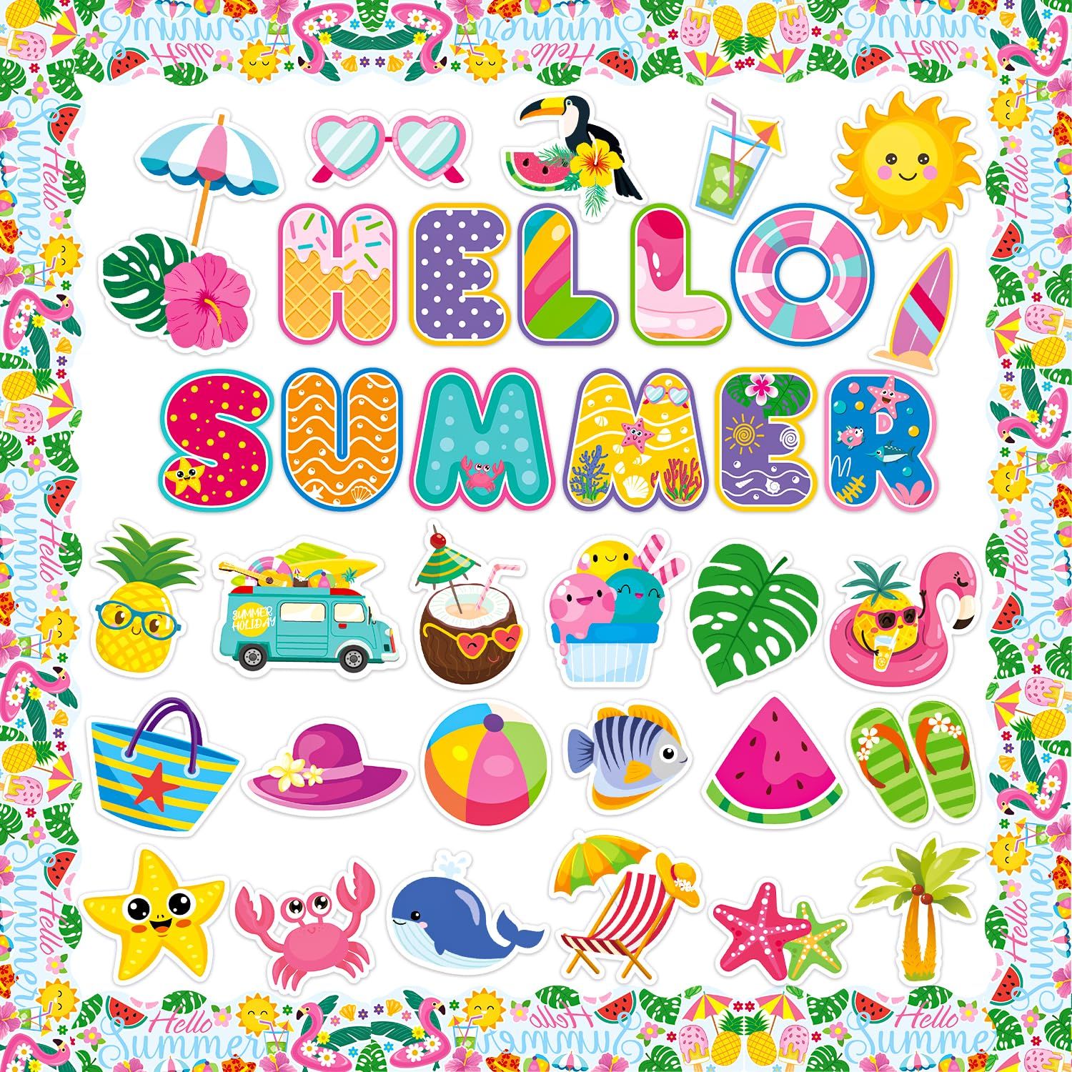 57 Pcs Summer Cutouts Beach Hawaiian Theme Bulletin Board Decoration Tropical — image 1