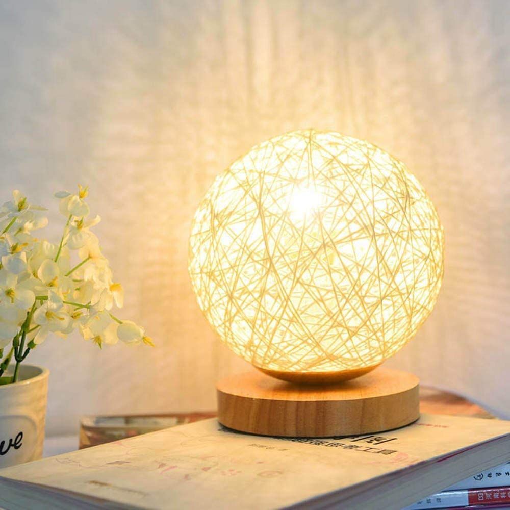 LED Table Lamp Bedside Lamp USB Powered Rattan Ball Lamp Creative Birthday view 3