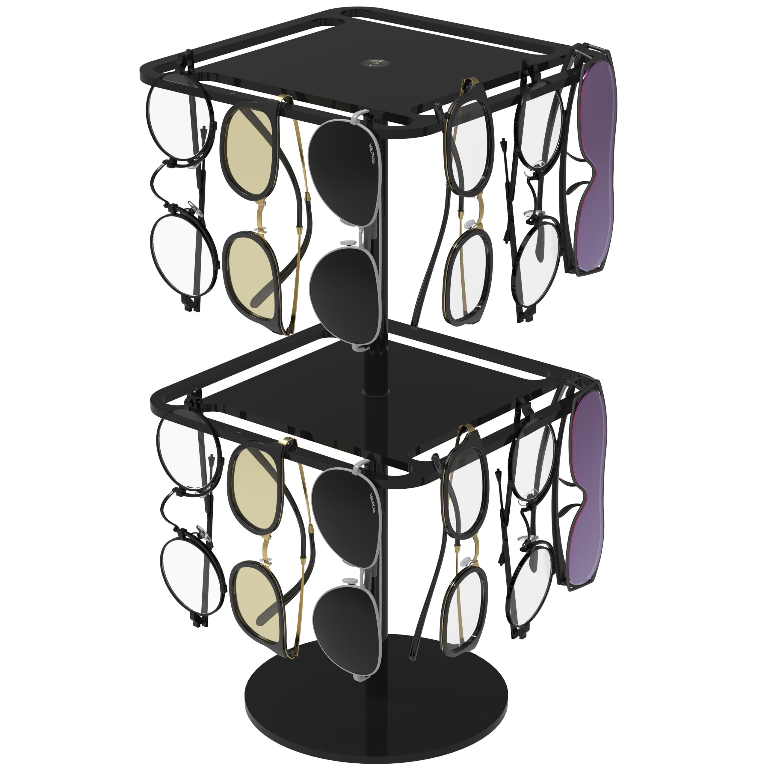 360° Rotating Acrylic Sunglasses & Eyeglasses Display Rack - Double-Tier Black
