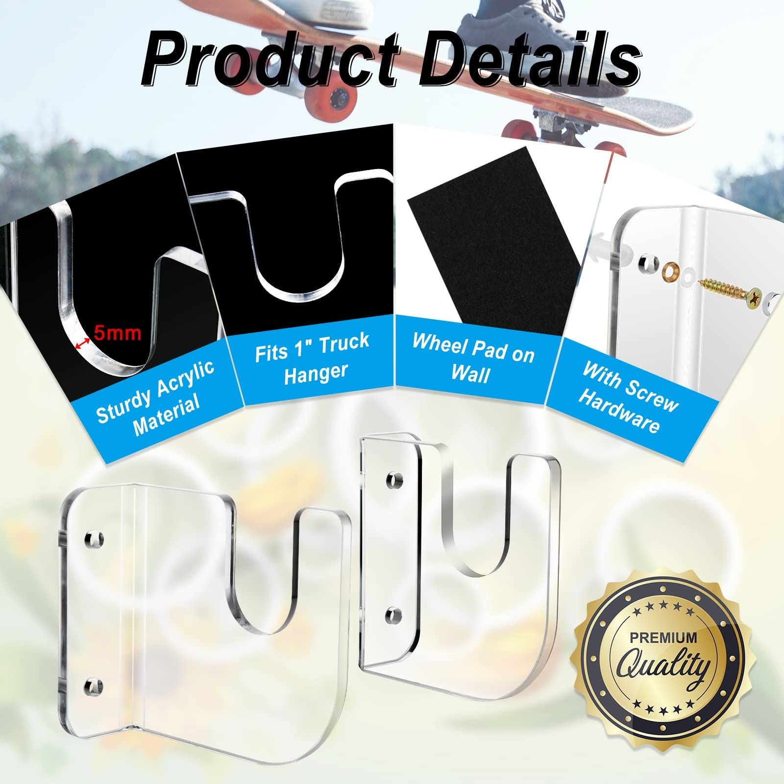 Acrylic Skateboard Wall Mount Skateboard Wall Hanger Rack Skateboard Display view 4