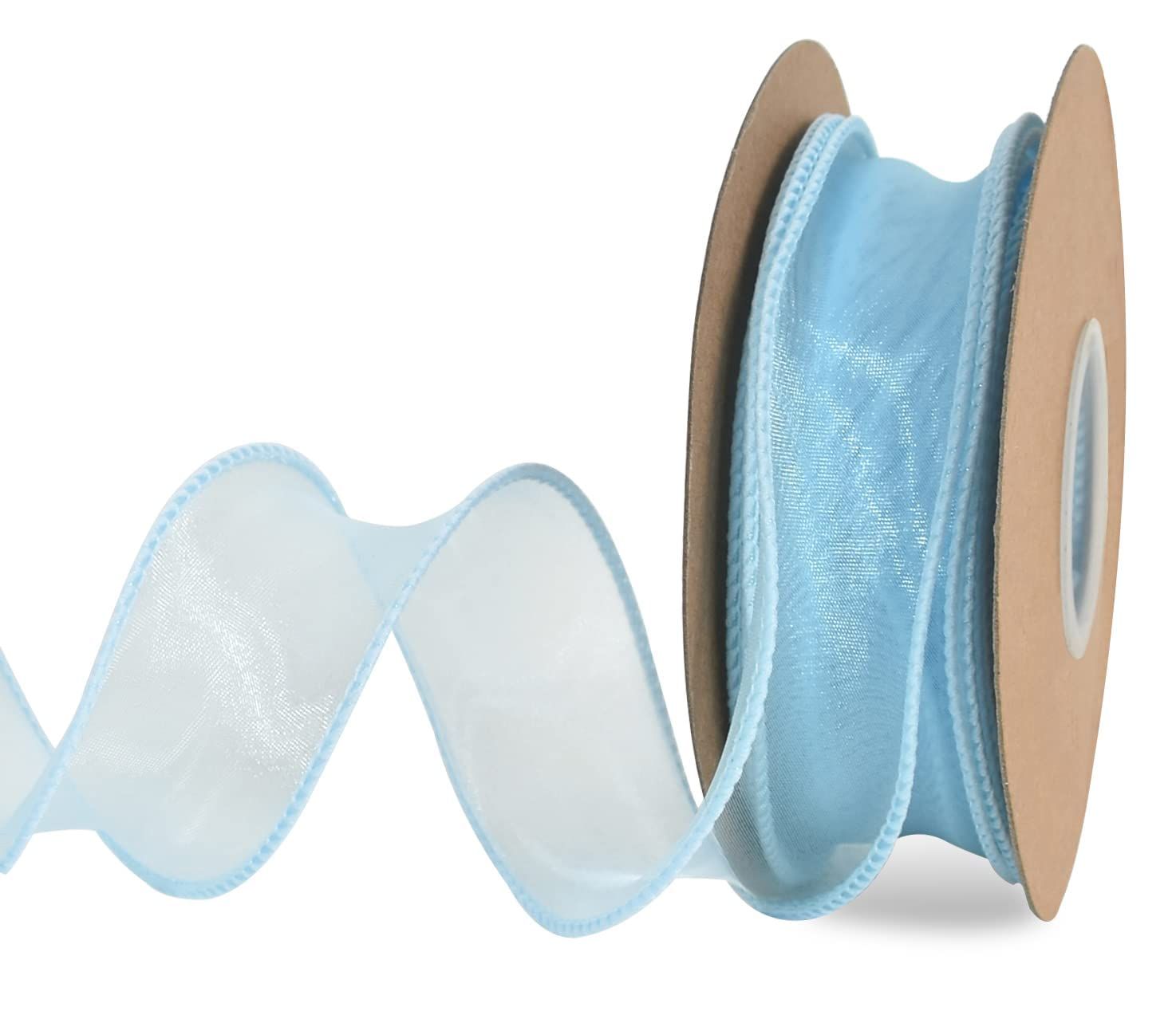 Light Sky Blue Wired Chiffon Ribbon Sheer Ribbons for Crafts Floral Bouquets view 2