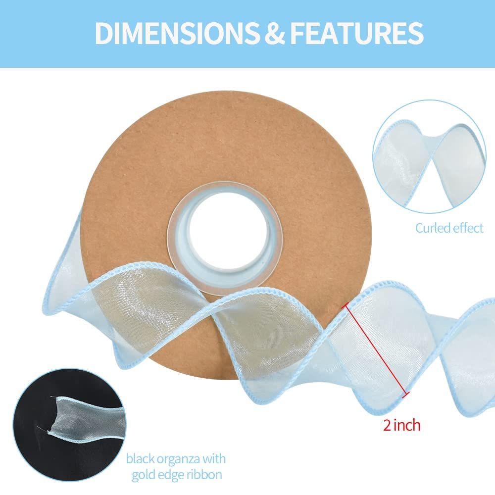 Light Sky Blue Wired Chiffon Ribbon Sheer Ribbons for Crafts Floral Bouquets view 5