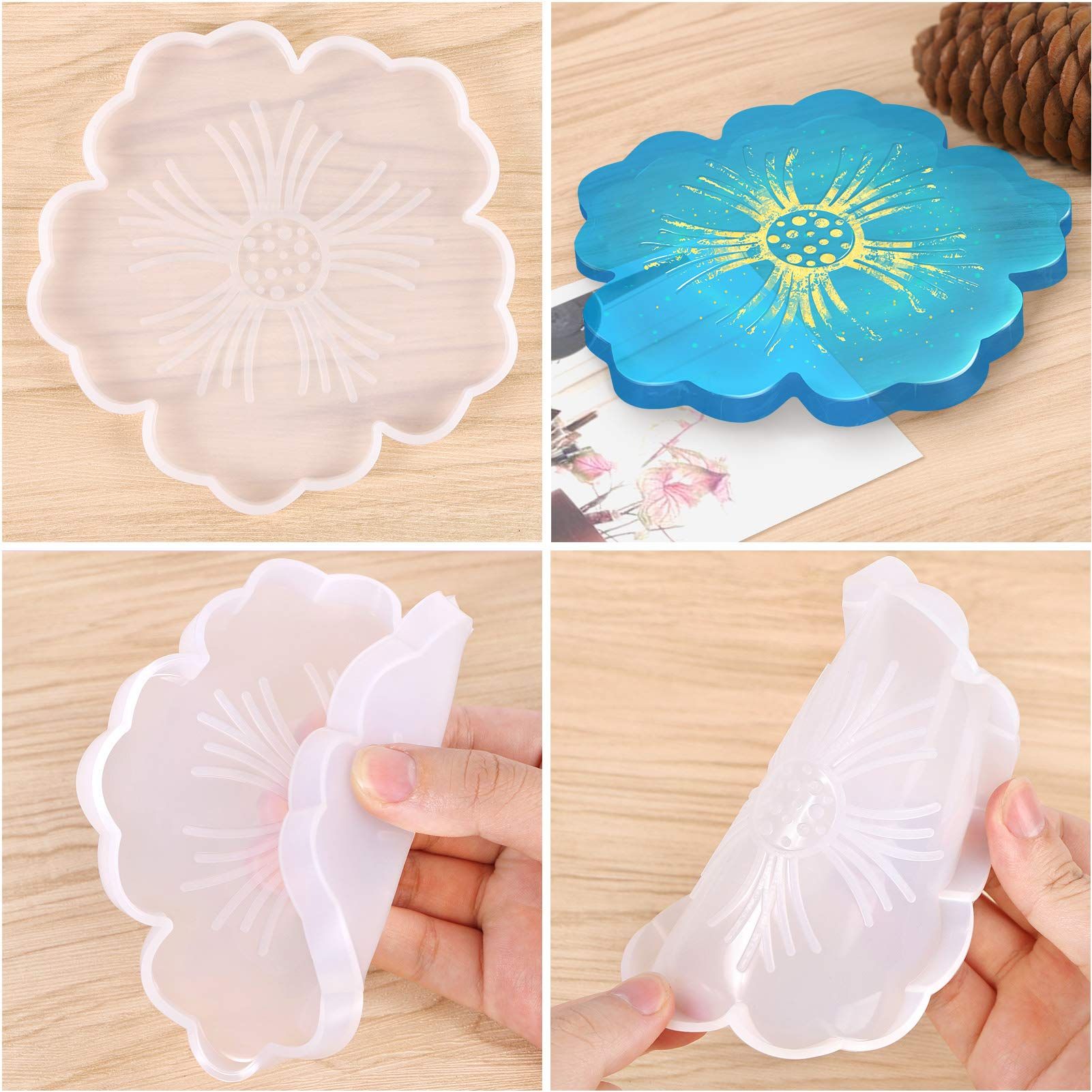 Silicone Coaster Molds, 4 PCS Flower Silicone Coaster Molds Coaster for Epoxy view 4