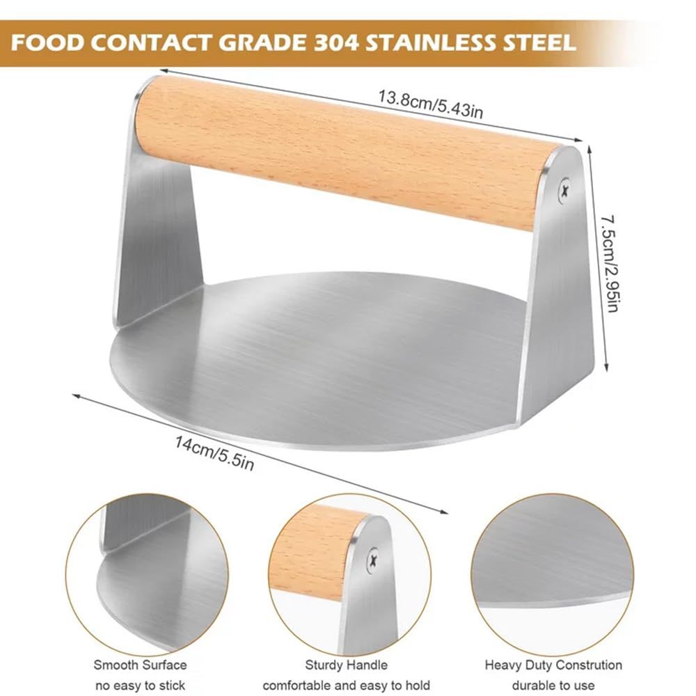 Stainless Steel Burger Press 5.5 Inch Round Burger Smasher view 5