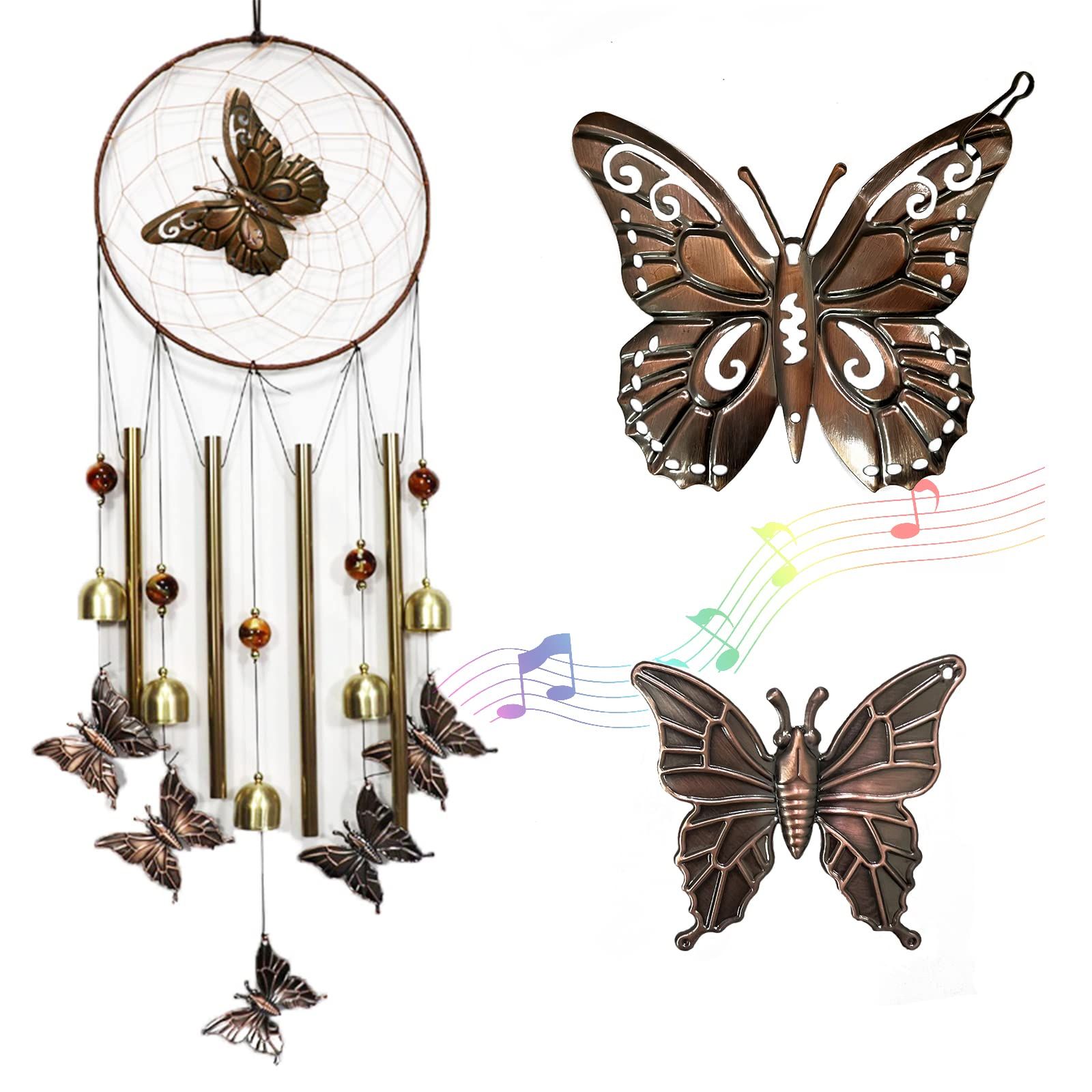 Butterfly Wind Chimes for Outside with Dream Catcher — image 1