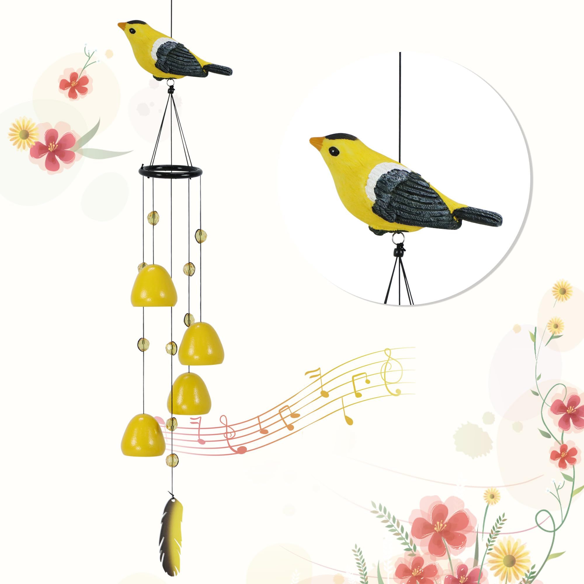 Bird Wind Chimes for Outside，Goldfinch Bird Gifts，Yellow Bird Wind Chimes — image 1