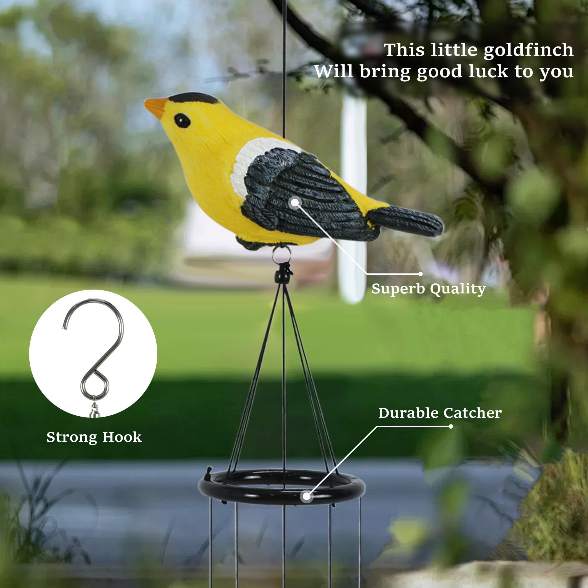 Bird Wind Chimes for Outside，Goldfinch Bird Gifts，Yellow Bird Wind Chimes view 3