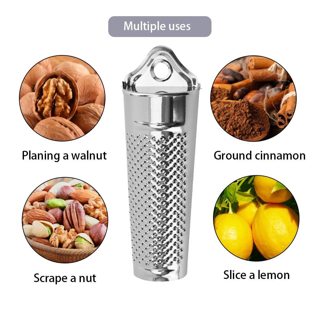 Stainless Steel Cheese Handheld Nutmeg Grinder with Container for Kitchen Hard view 5