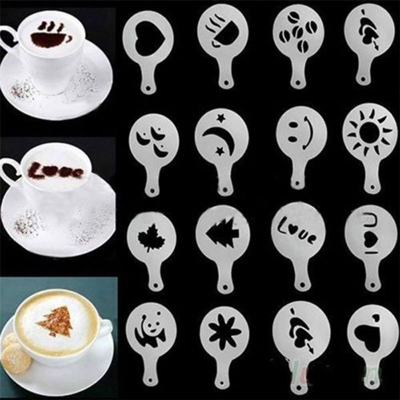16 PCS Coffee Decorating Stencils Cake Stencil Templates Decoration Reusable — image 1