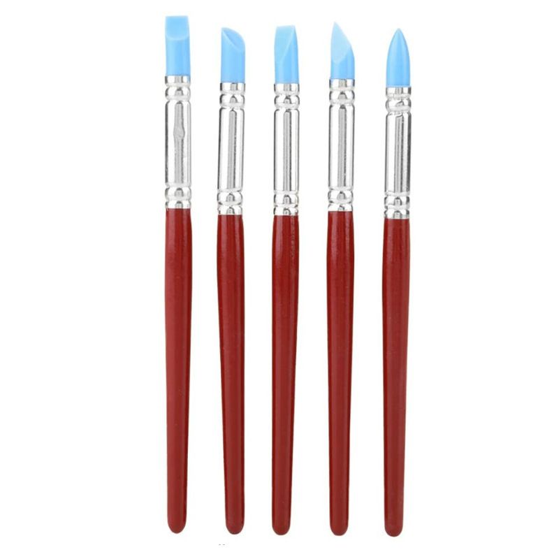 Silicone Pottery Clay Sculpting Tool 5Pcs Rubber Tip Paints Silicon Brushes