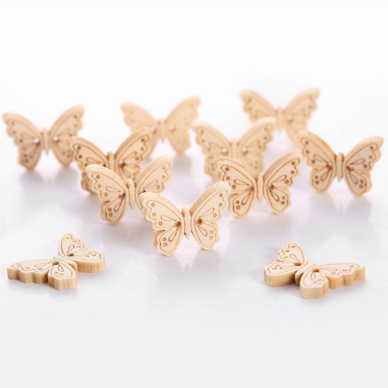 36 pcs Wooden Cartoon Butterfly Button Unfinished Wooden Buttons Cartoon Wood — image 1