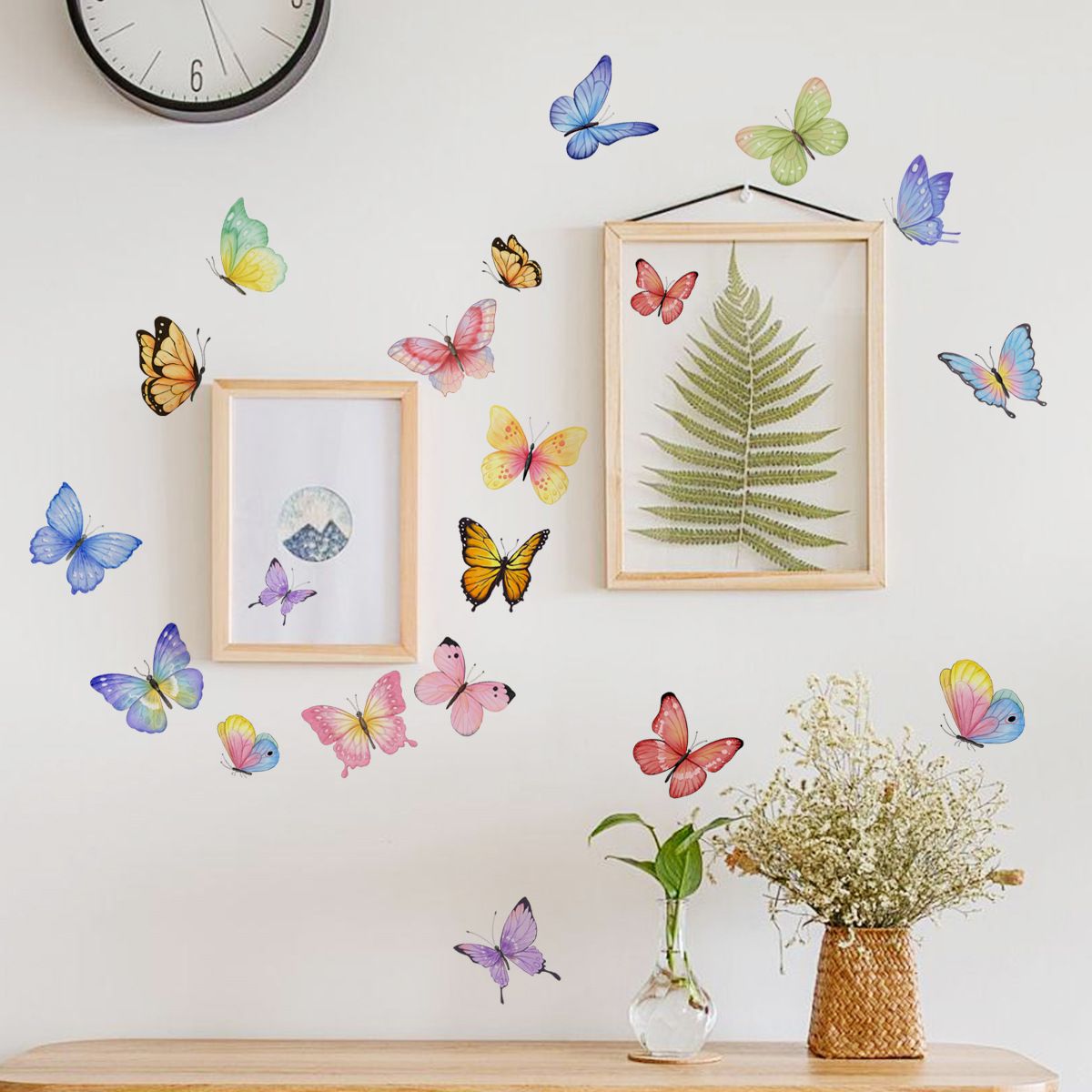 Fresh Watercolor Butterfly Wall Stickers Living Room Bedroom Background Wall view 2