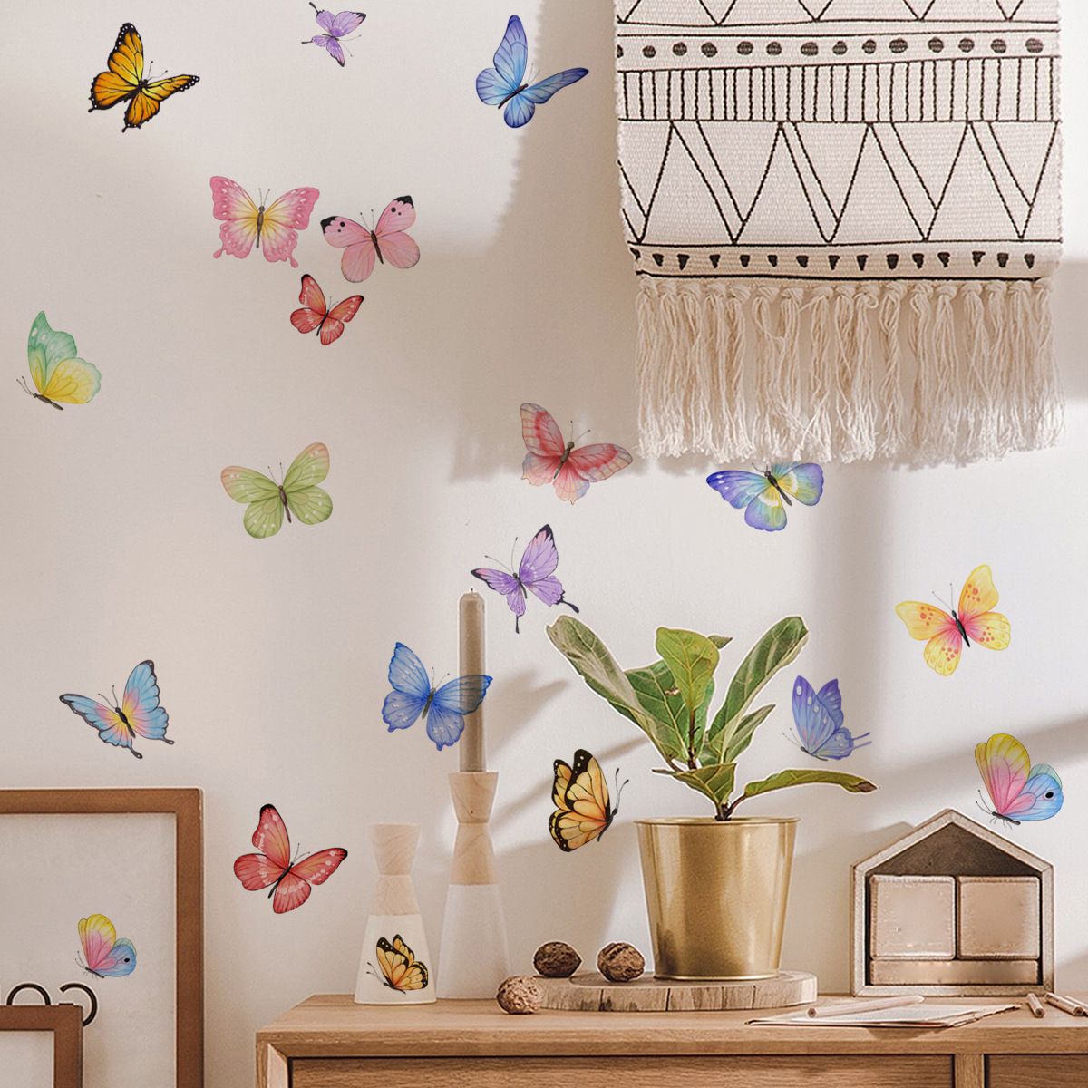 Fresh Watercolor Butterfly Wall Stickers Living Room Bedroom Background Wall view 3