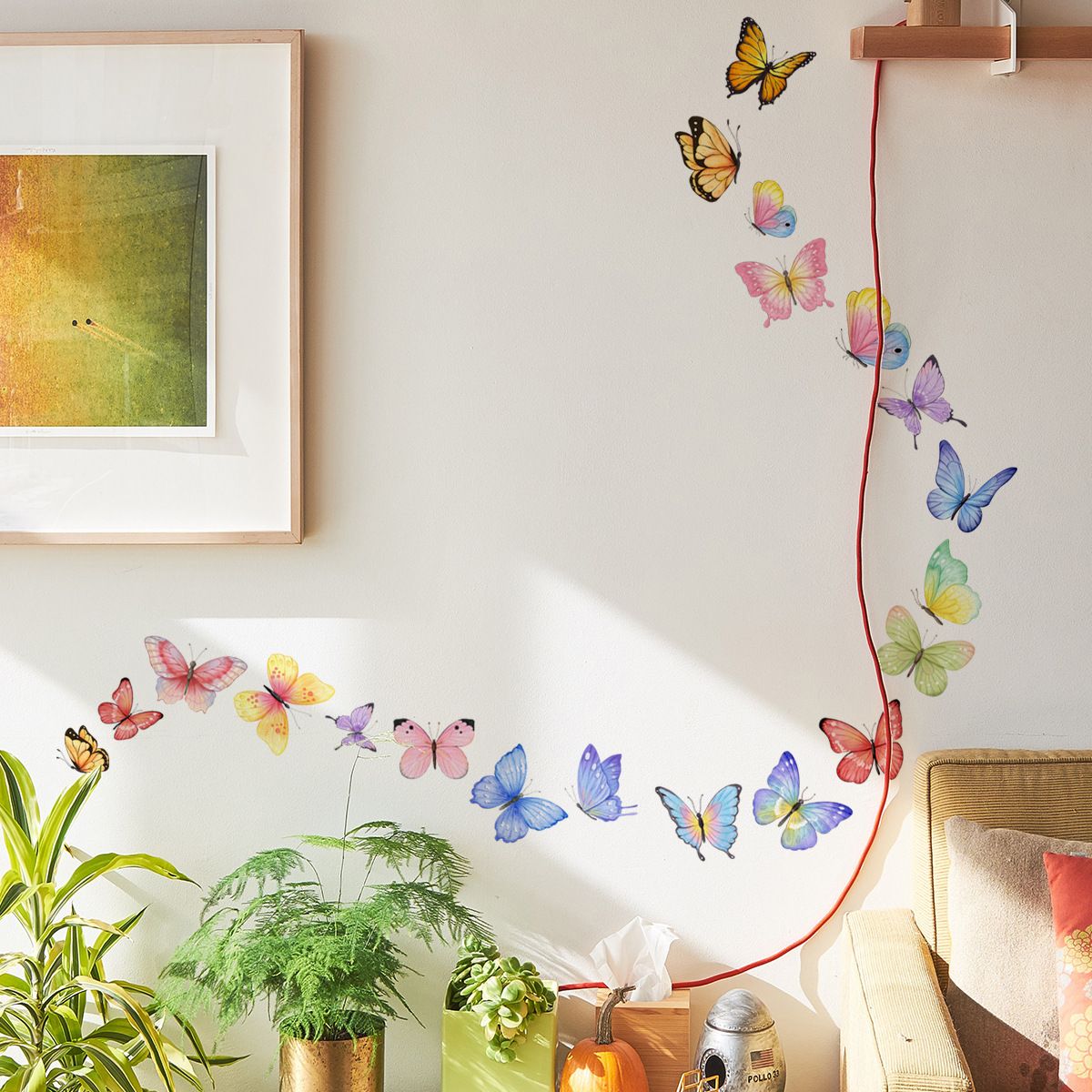 Fresh Watercolor Butterfly Wall Stickers Living Room Bedroom Background Wall view 4
