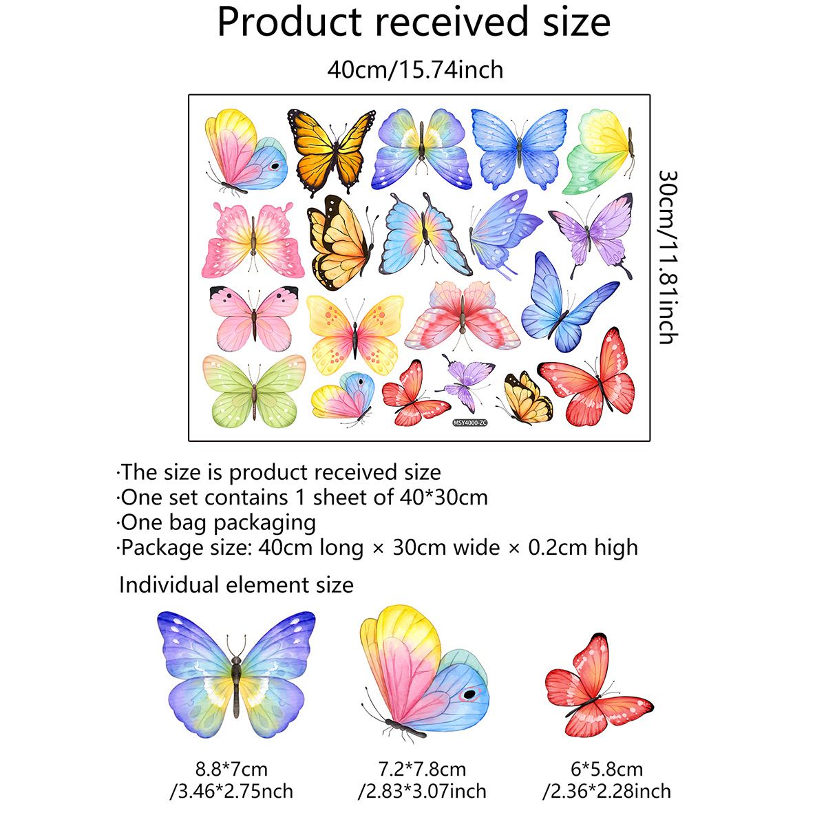 Fresh Watercolor Butterfly Wall Stickers Living Room Bedroom Background Wall view 5