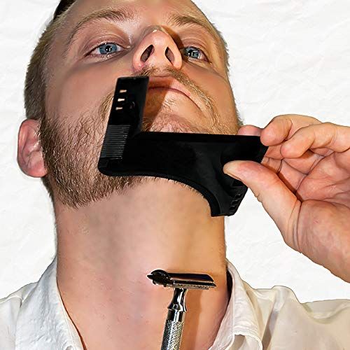 Men's Beard Comb Sideburns Styling Comb With Brush Beard Trimming Template view 3