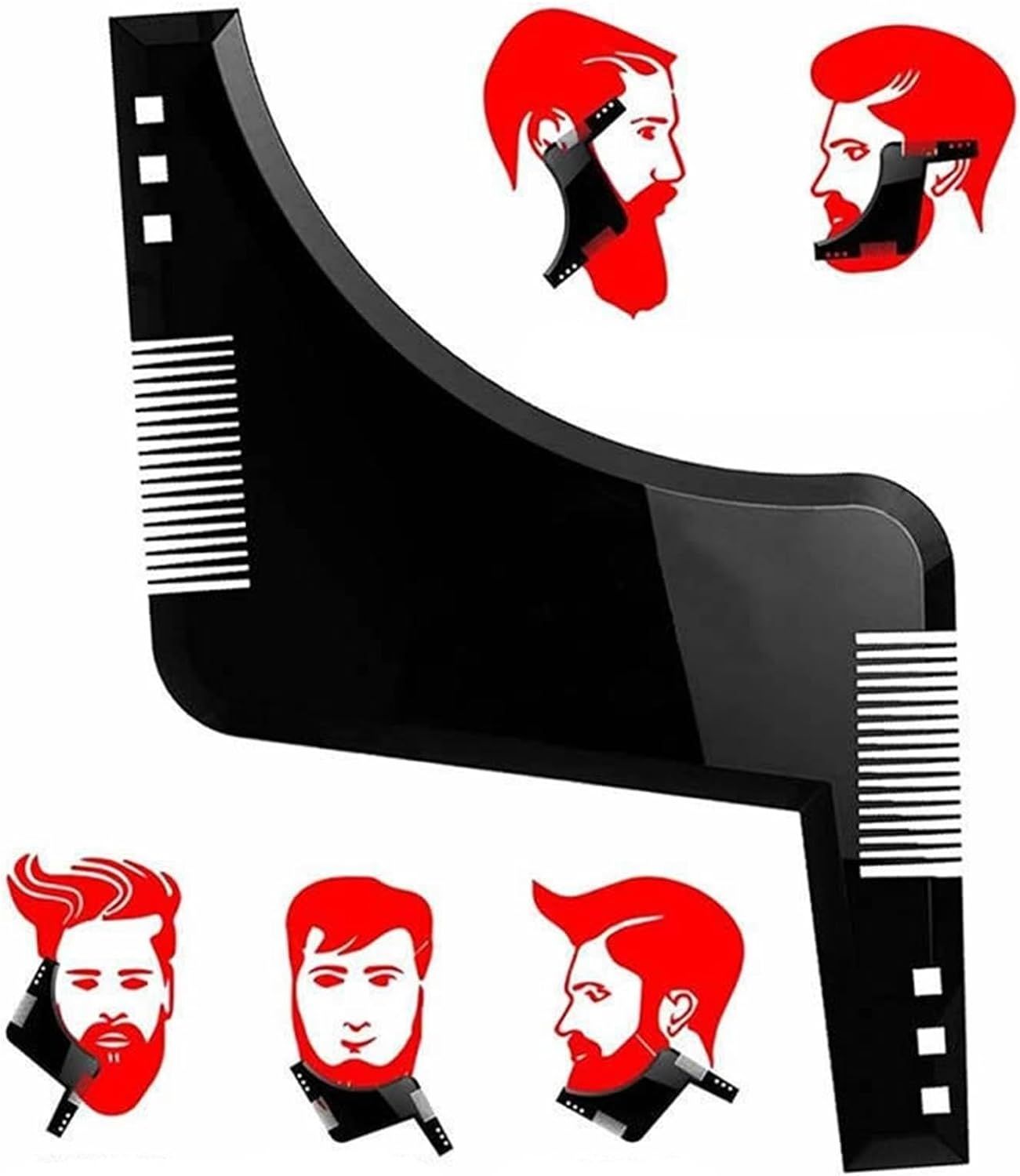 Men's Beard Comb Sideburns Styling Comb With Brush Beard Trimming Template view 5